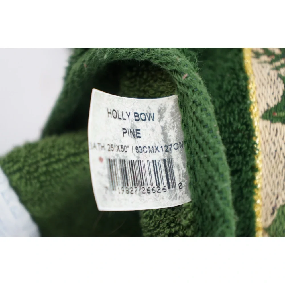 Santens Towel Set 4 Piece Green Holly Bow Pine Christmas‎ Holiday Cotton EUC